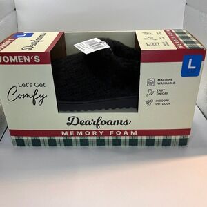 Dearfoams Womens Black Knitted Slipper Size L (9-10)